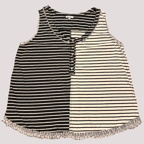 White Birch Black & White Striped Flowy Top Size 1XL Cotton & Rayon Blend Boho - Picture 1 of 13